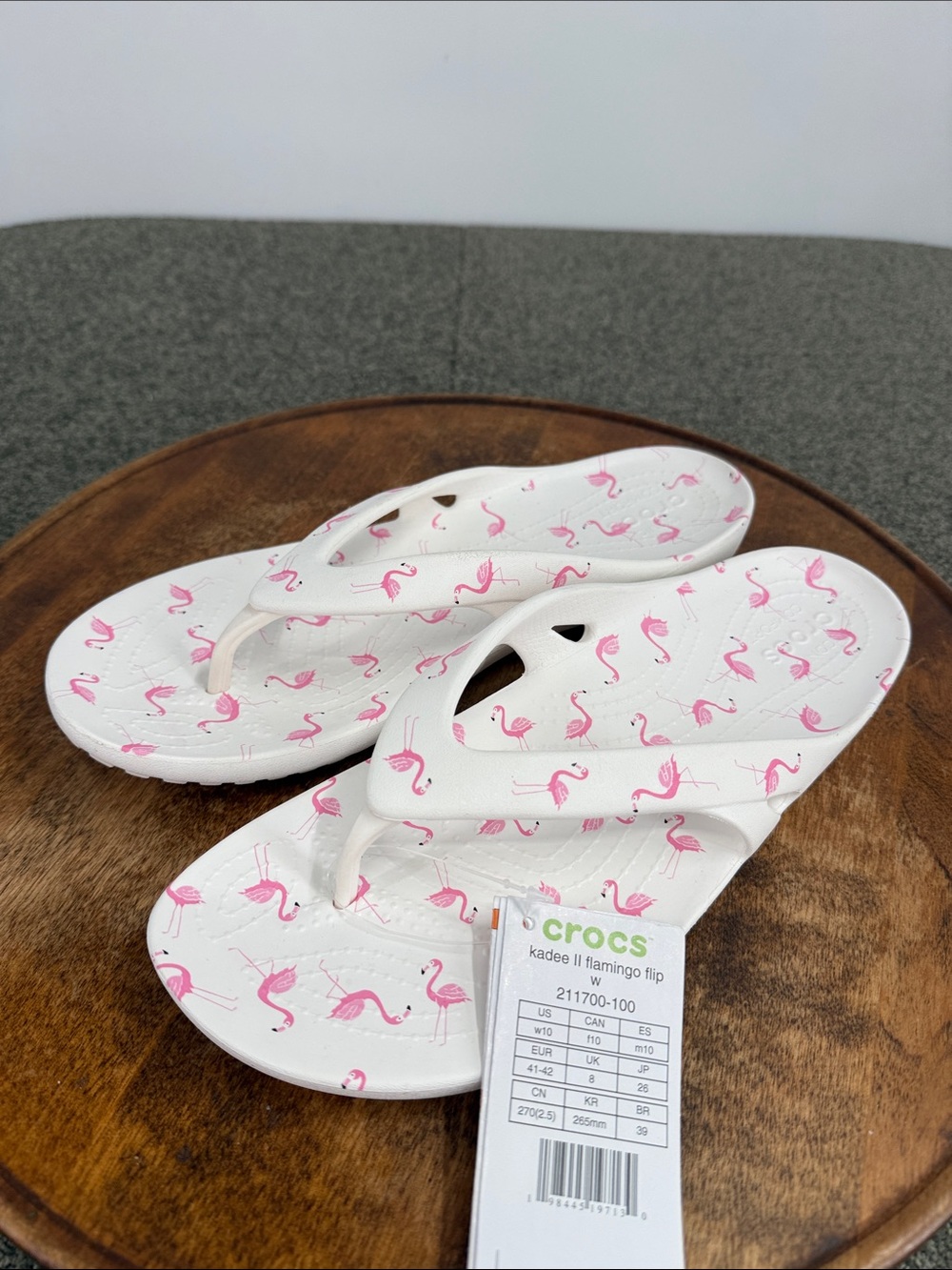 CROCS Sandals Wm 10 Kadee II White Pink Flamingo Flip Flop Thong Novelty